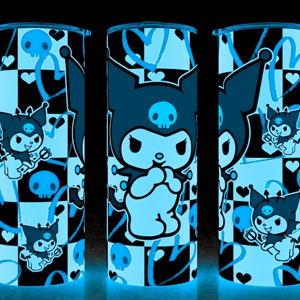 Glow in the Dark Kuromi  Checkered Collage Cartoon Cup Mug Tumbler
